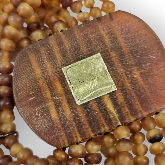 Genuine Seashell Stretch Bracelet Resin Brown Tan Bead Tropical Wide Multistrand - Picture 6 of 6